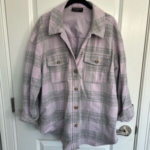 Lane Bryant Lavender and Gray Plaid Utility Shacket